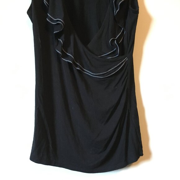 Black Ruffled Collar & Stitchwork Whimsigoth Wrap Tank Top - Picture 6 of 16